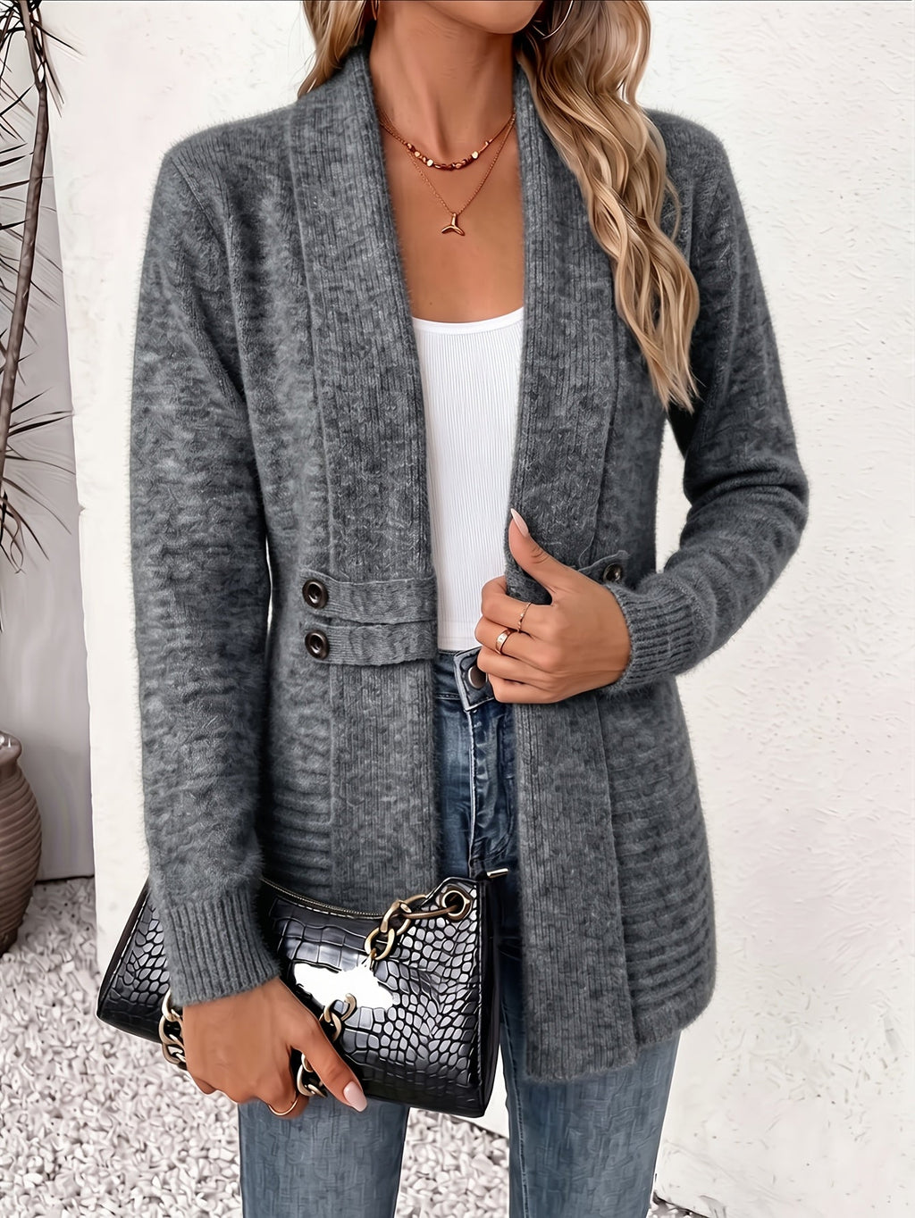 Xalviere | Elegant Women’s Cardigan – Open Front & Tapered Waist