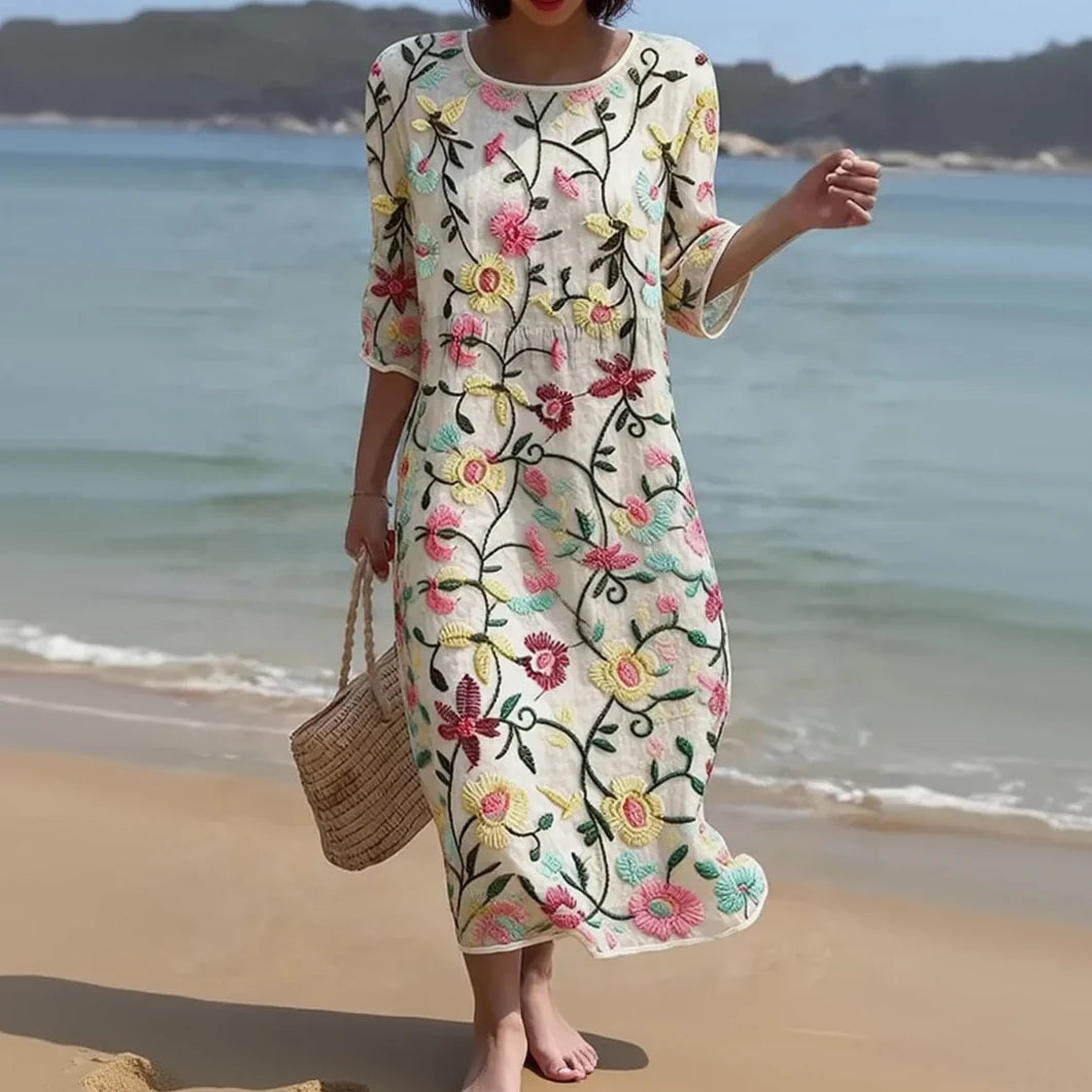 Alghero – Women's Dress with Floral Embroidery