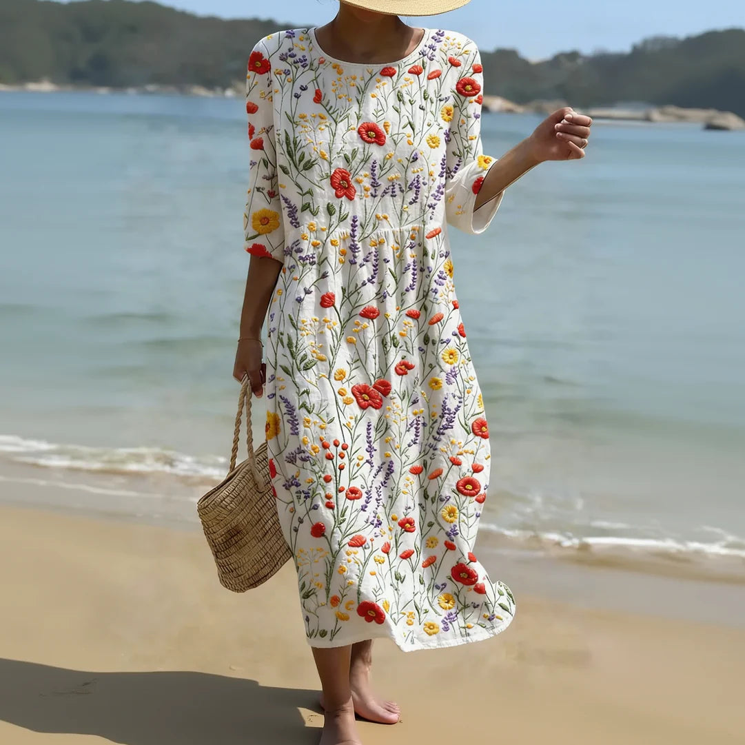 Alghero – Women's Dress with Floral Embroidery