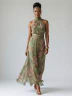 Naomi | Midi Floral Summer Dress with Halter Neck