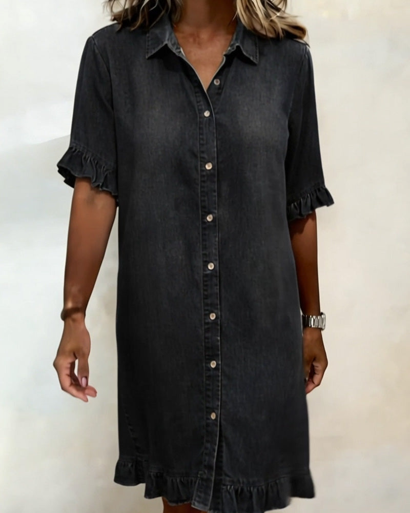 Beverley | Comfortable Denim Dress with Flattering Pleats
