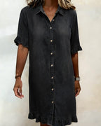 Beverley | Comfortable Denim Dress with Flattering Pleats
