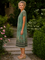 Earling | Floral Collared Short Sleeve Midi Dress