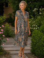 Earling | Floral Collared Short Sleeve Midi Dress