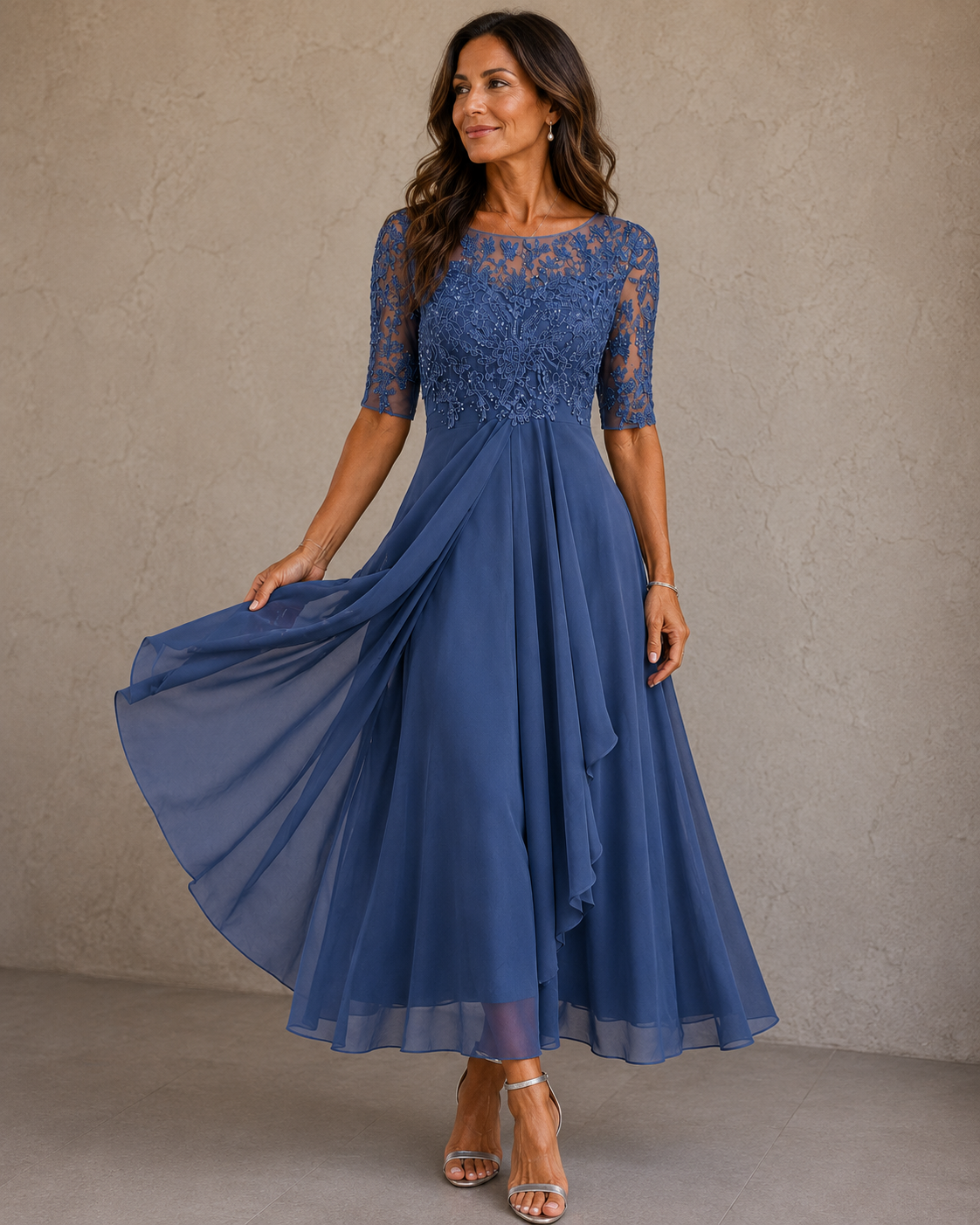 Maria | Elegant Lace and Chiffon Dress