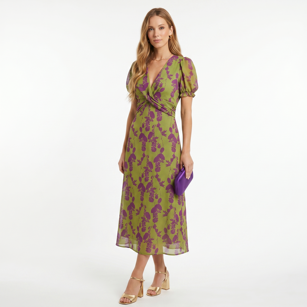 Sofia | Midi dress with floral print and short sleeves