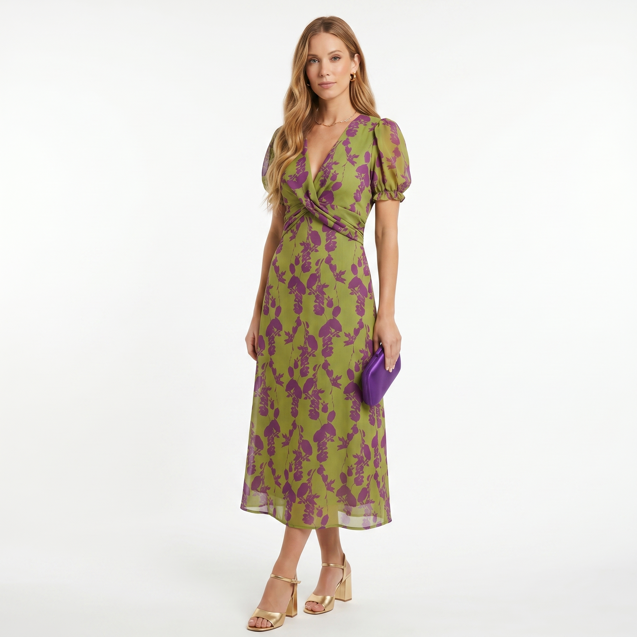 Sofia | Midi dress with floral print and short sleeves