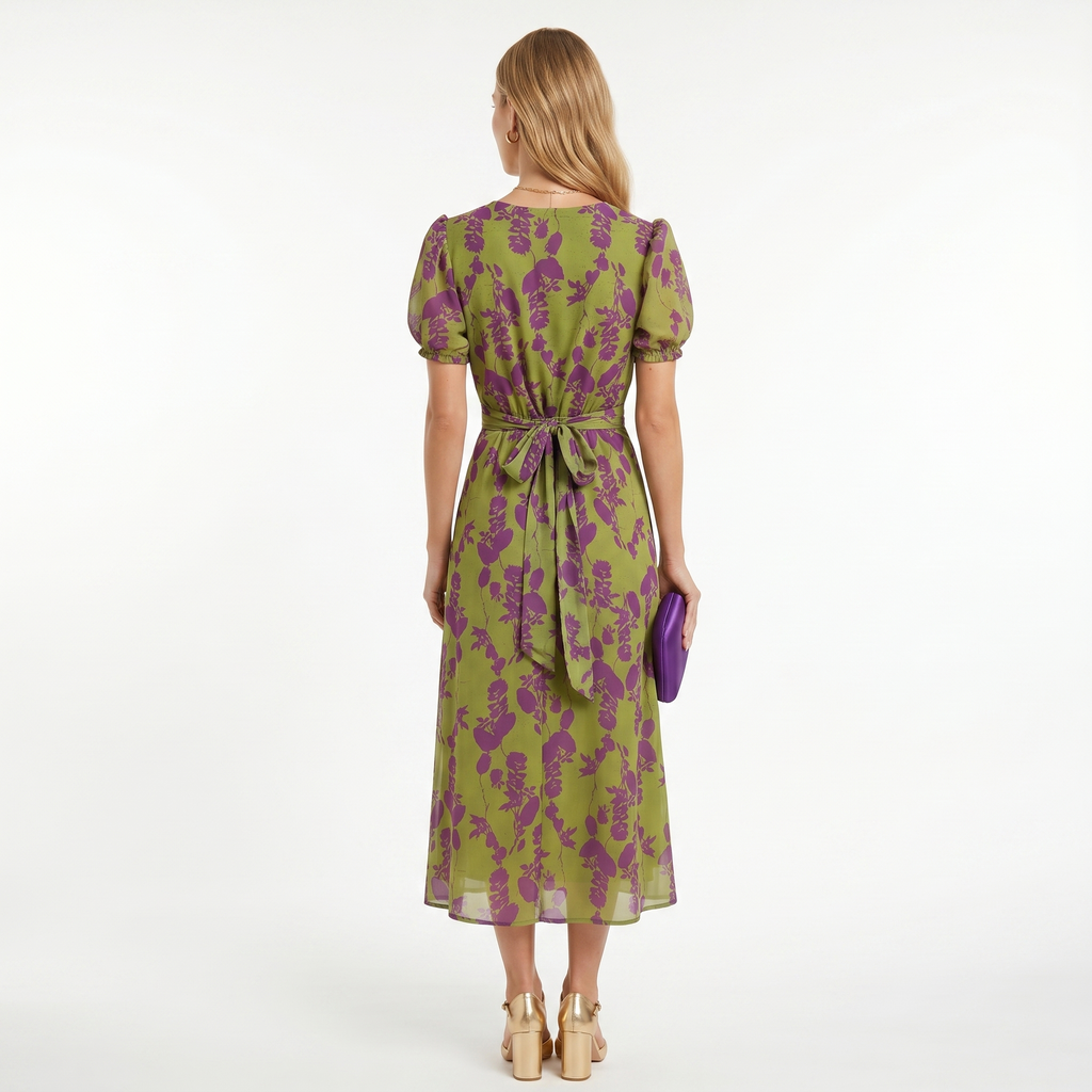 Sofia | Midi dress with floral print and short sleeves