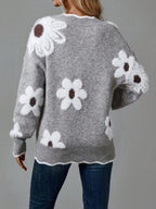 Thea | Grey Floral V-neck Jumper