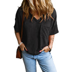 JANELLE™ | Casual Textured Pocket V-Neck Tee