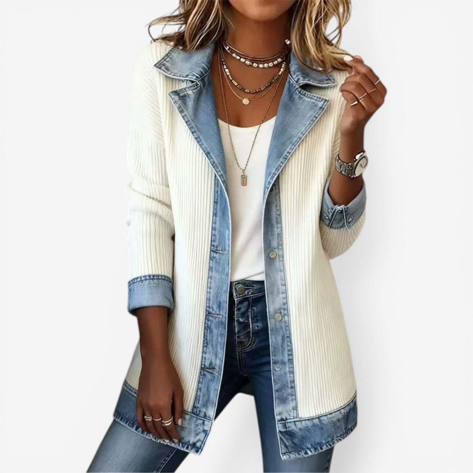 Emilia™ | Layered Denim-Style Jacket