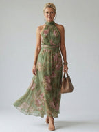 Naomi | Midi Floral Summer Dress with Halter Neck