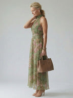 Naomi | Midi Floral Summer Dress with Halter Neck