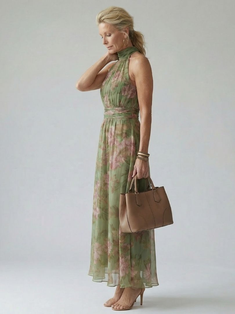 Naomi | Midi Floral Summer Dress with Halter Neck
