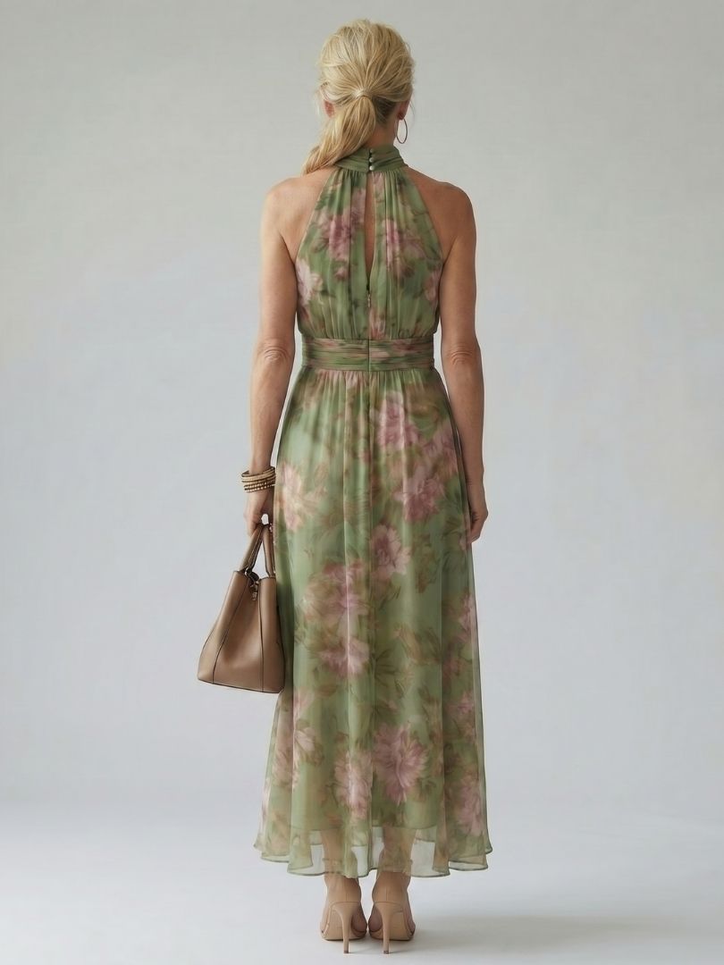 Naomi | Midi Floral Summer Dress with Halter Neck
