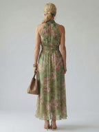 Naomi | Midi Floral Summer Dress with Halter Neck