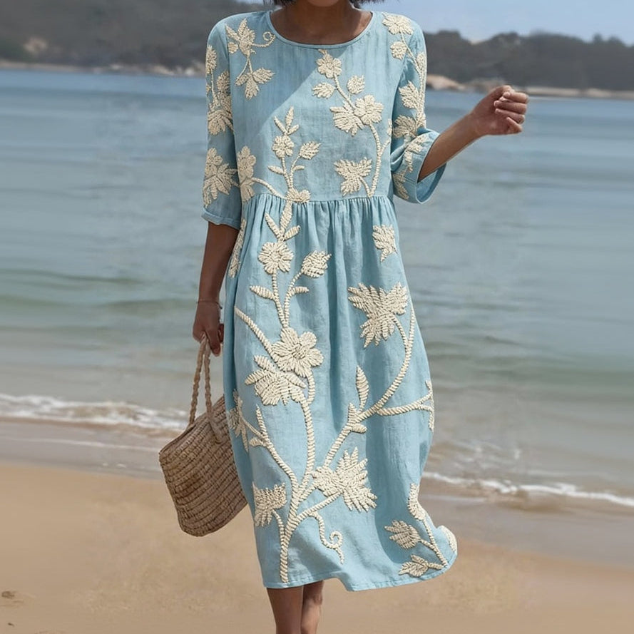 Alghero – Women's Dress with Floral Embroidery
