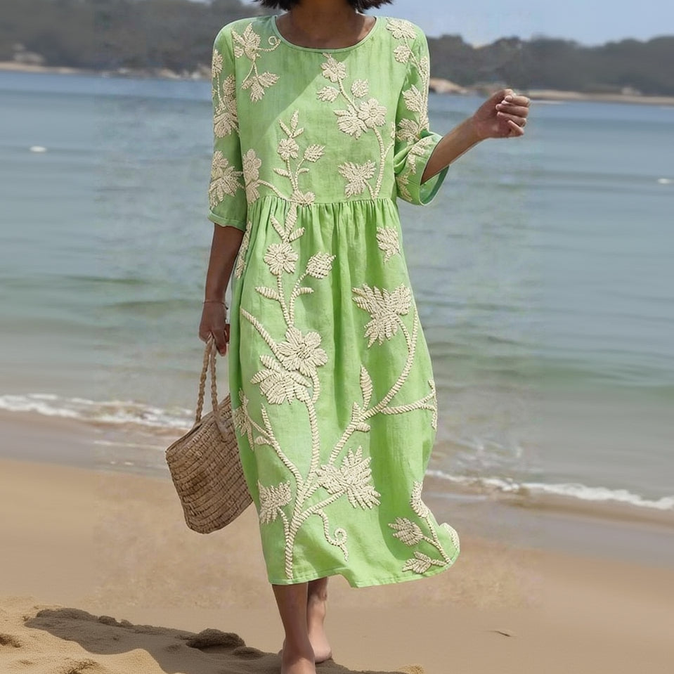 Alghero – Women's Dress with Floral Embroidery