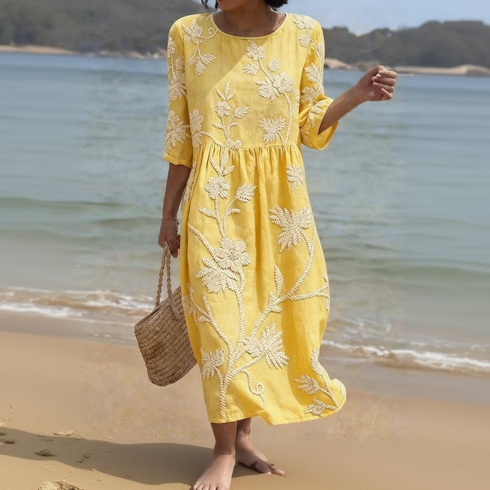 Alghero – Women's Dress with Floral Embroidery