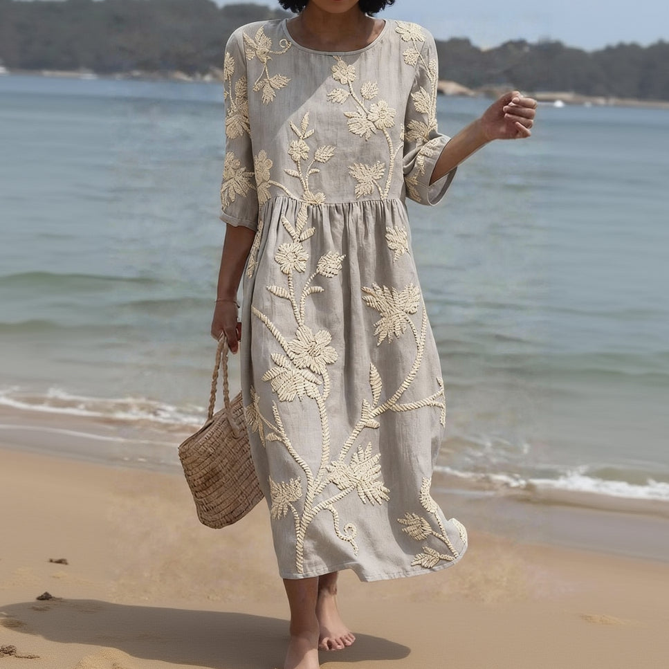 Alghero – Women's Dress with Floral Embroidery
