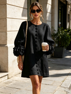 Elegant Amara Mini Dress with Floral Buttons