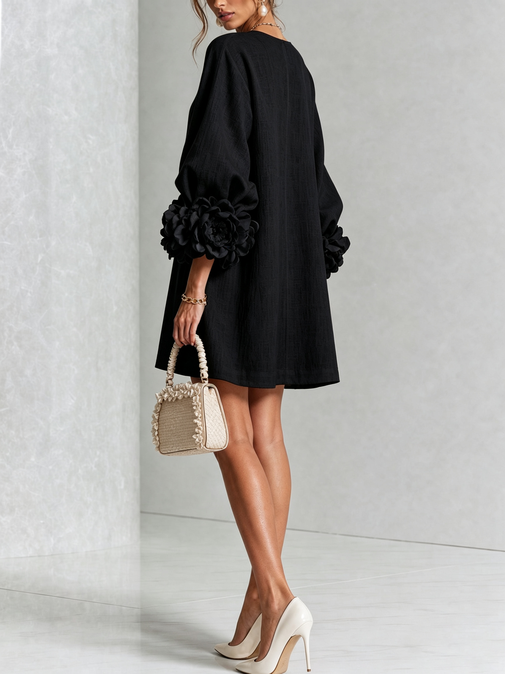 Elegant Amara Mini Dress with Floral Buttons