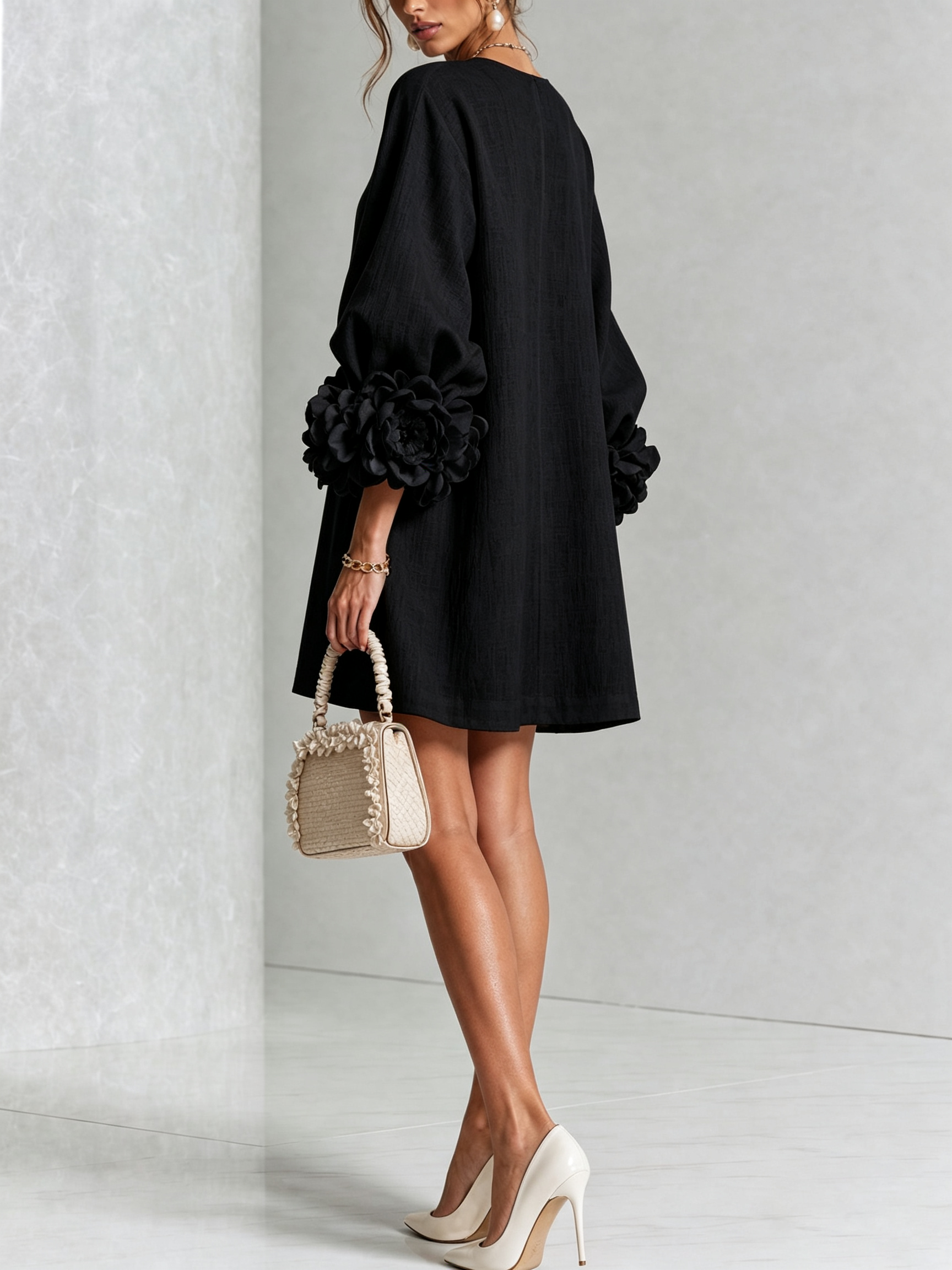 Elegant Amara Mini Dress with Floral Buttons