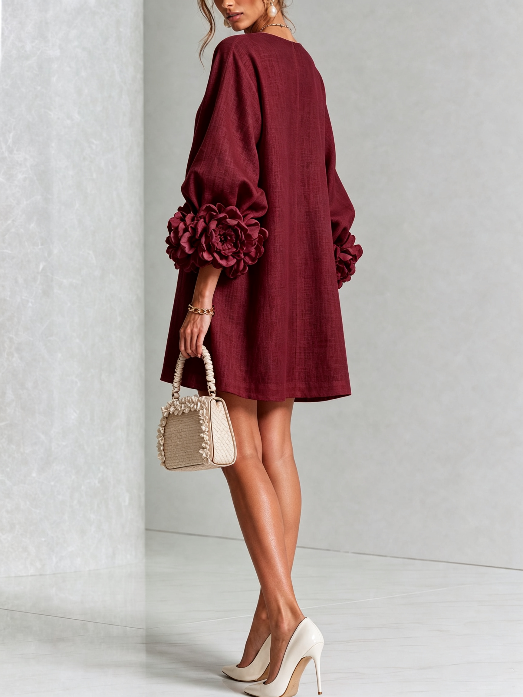 Elegant Amara Mini Dress with Floral Buttons