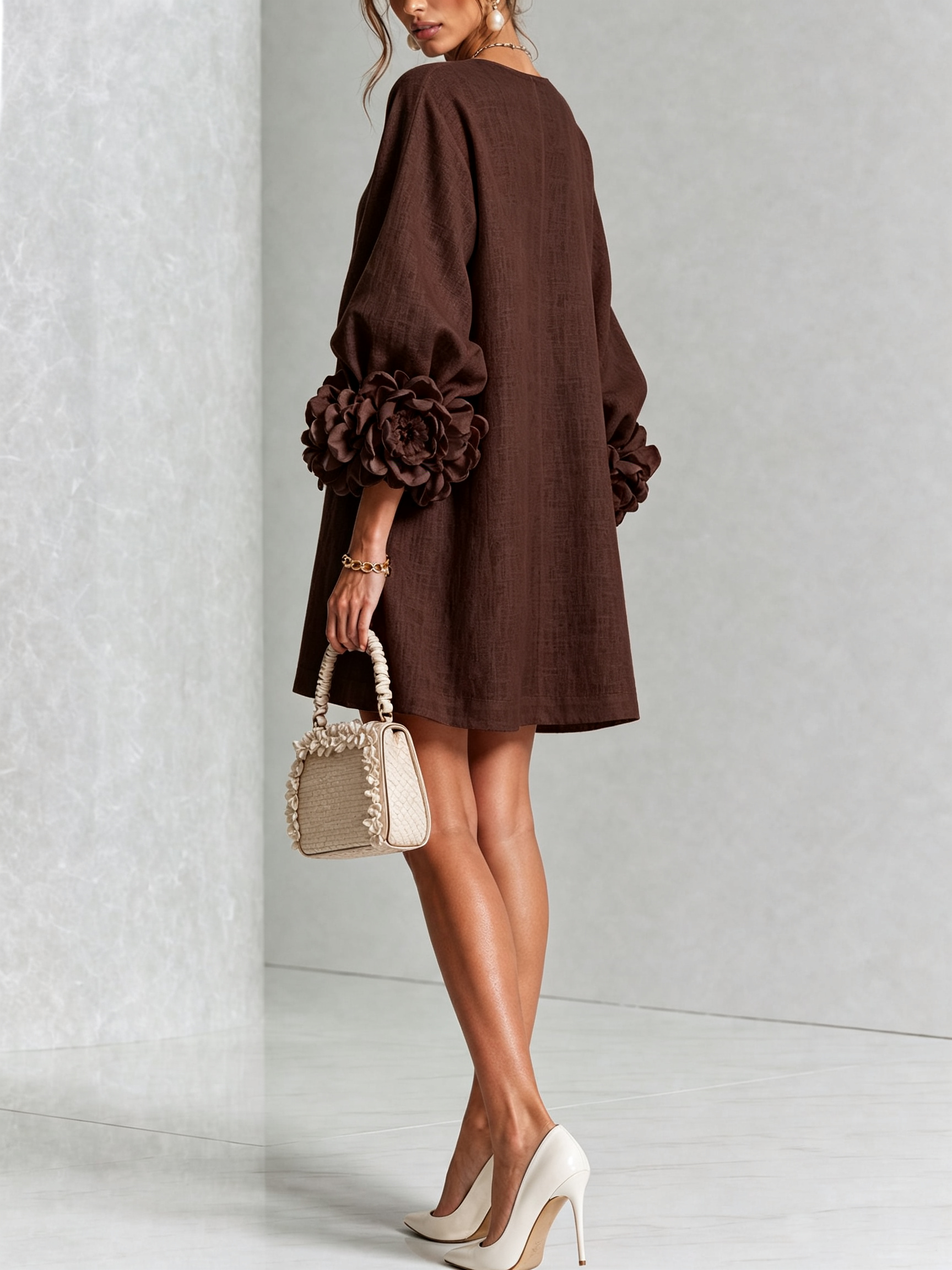 Elegant Amara Mini Dress with Floral Buttons