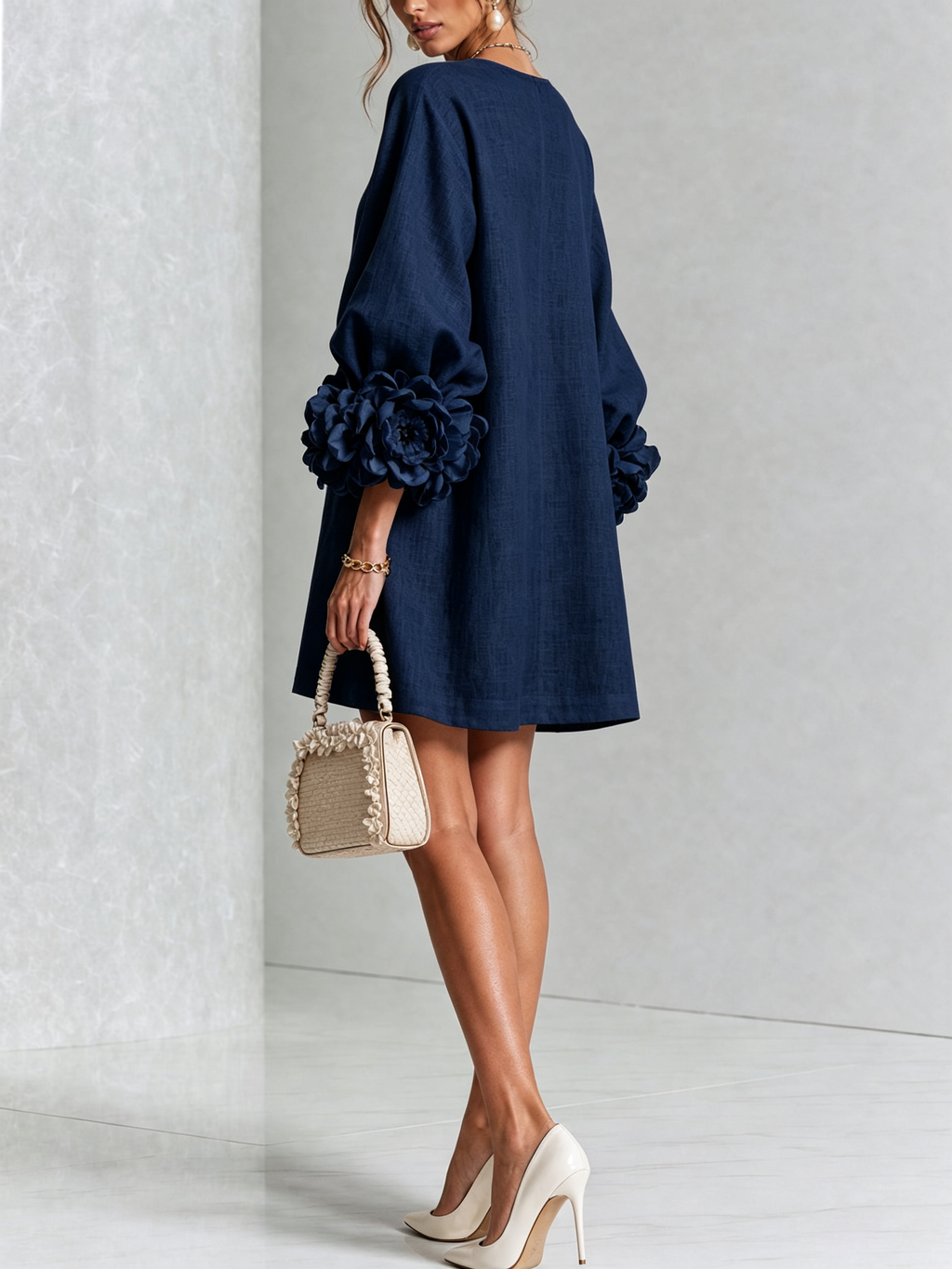 Elegant Amara Mini Dress with Floral Buttons
