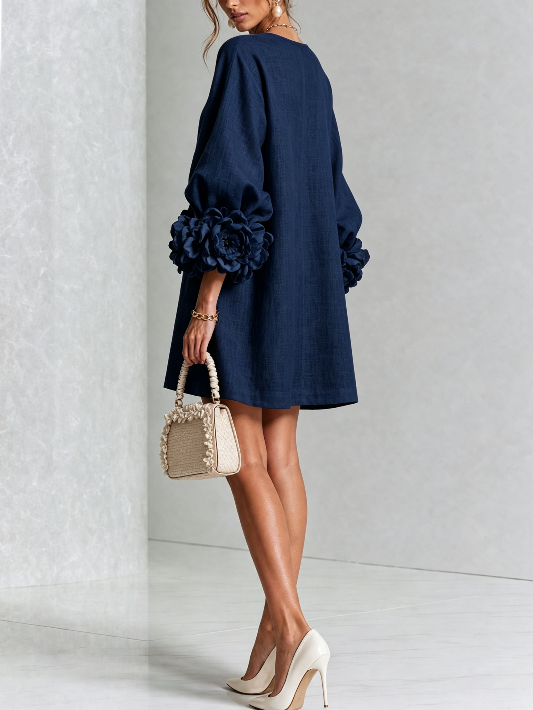 Elegant Amara Mini Dress with Floral Buttons