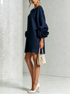 Elegant Amara Mini Dress with Floral Buttons