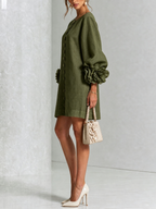 Elegant Amara Mini Dress with Floral Buttons