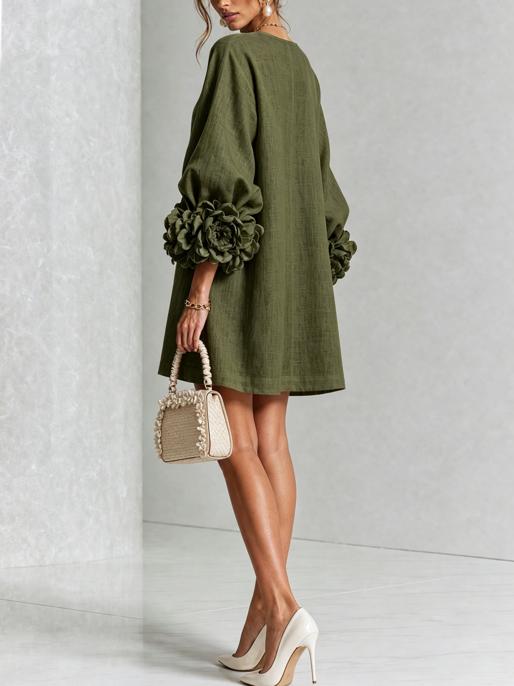 Elegant Amara Mini Dress with Floral Buttons