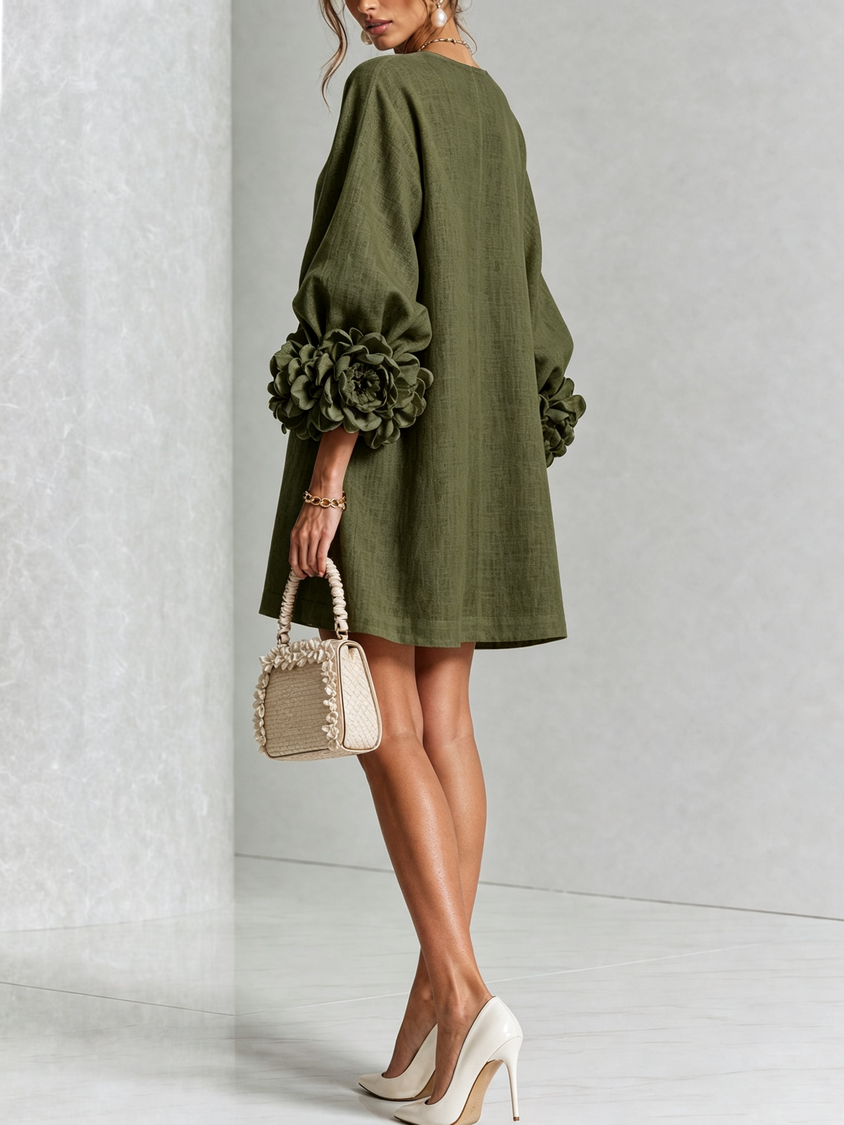 Elegant Amara Mini Dress with Floral Buttons