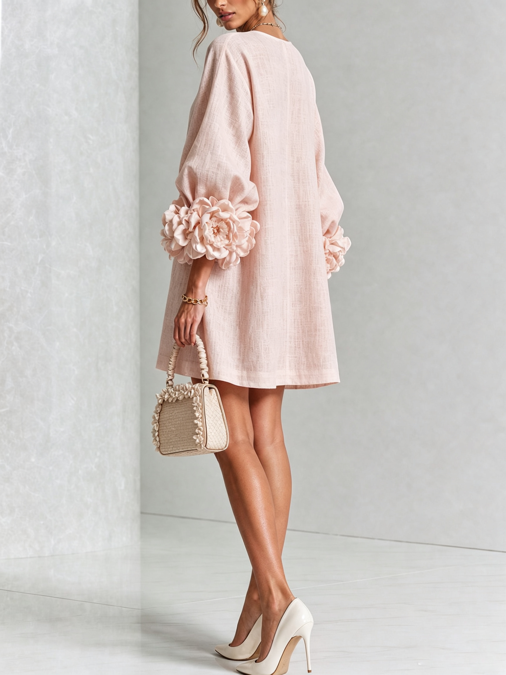 Elegant Amara Mini Dress with Floral Buttons