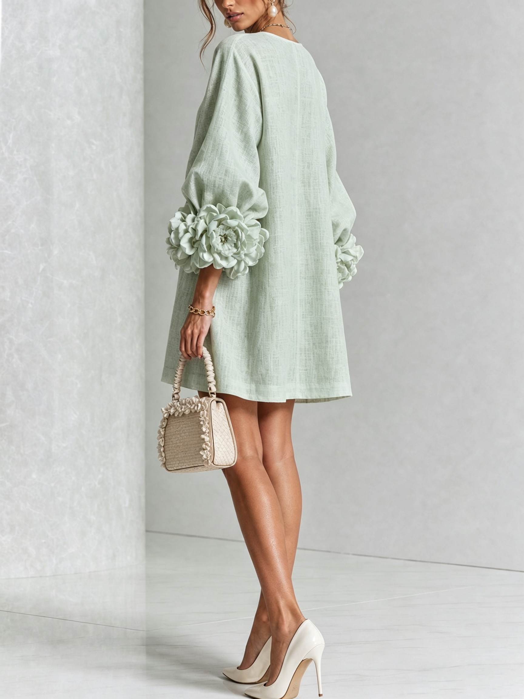 Elegant Amara Mini Dress with Floral Buttons