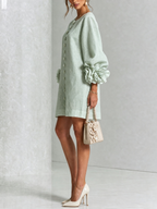 Elegant Amara Mini Dress with Floral Buttons