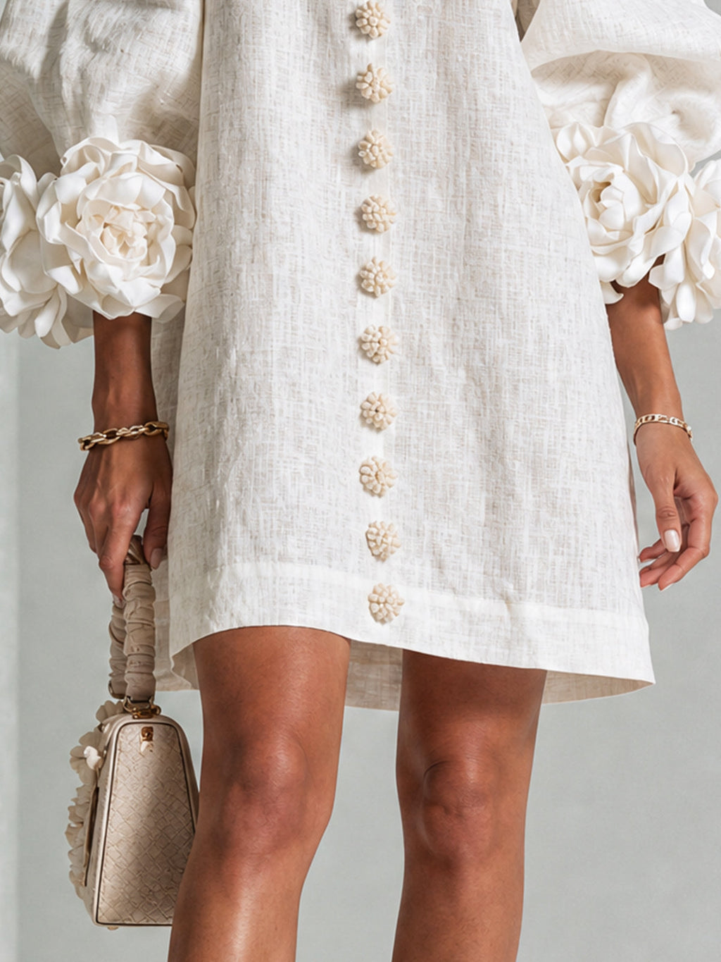 Elegant Amara Mini Dress with Floral Buttons