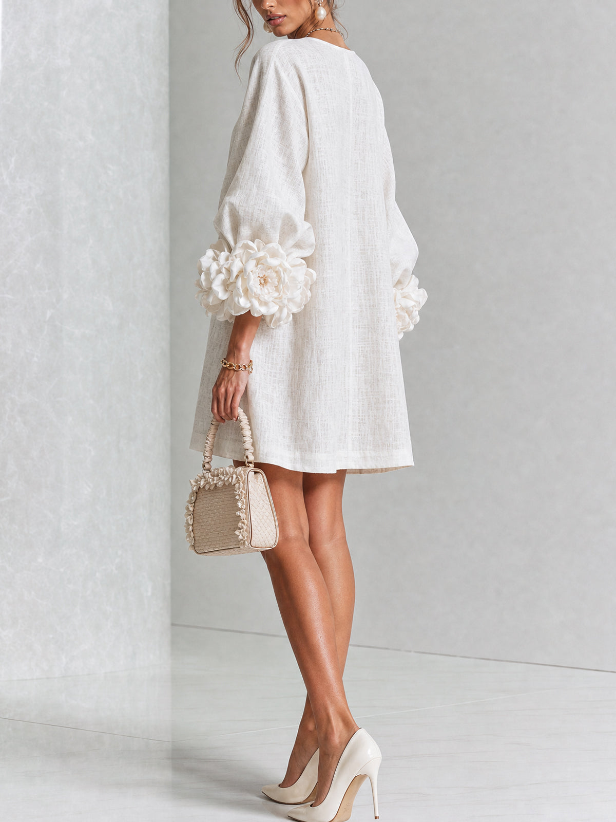 Elegant Amara Mini Dress with Floral Buttons