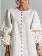 Elegant Amara Mini Dress with Floral Buttons