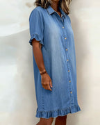 Beverley | Comfortable Denim Dress with Flattering Pleats