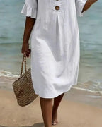 Naomi | Linen Shift Dress with Puff Sleeves