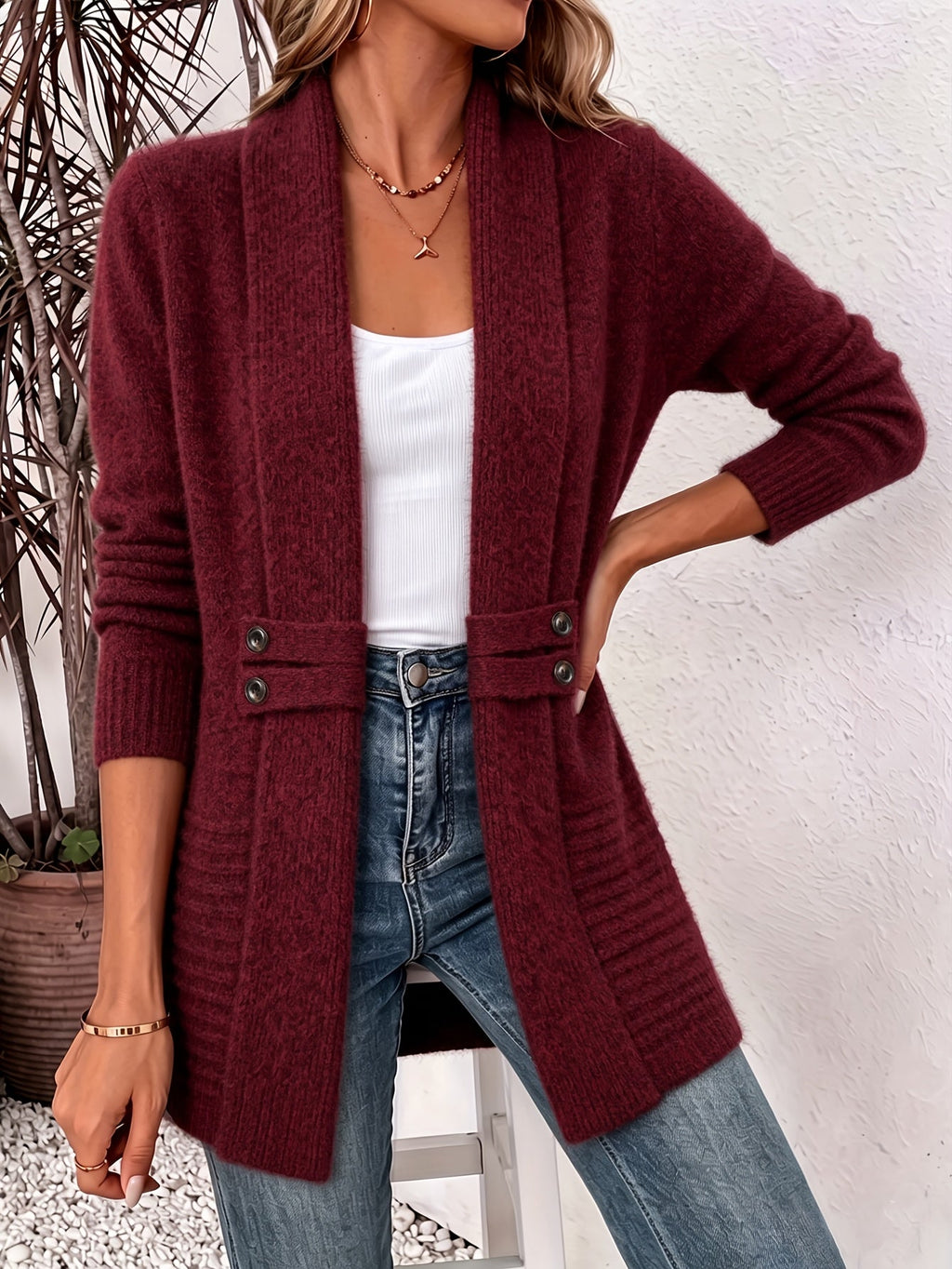 Xalviere | Elegant Women’s Cardigan – Open Front & Tapered Waist