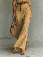 Lapel Single Breasted Long Sleeve Belted Maxi Dress