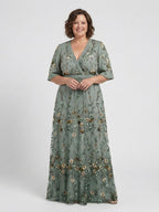 Evade | Floral V Neck Short Sleeve Maxi Dress