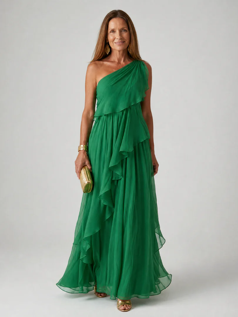 Valentina | Long asymmetrical dress with ruffles