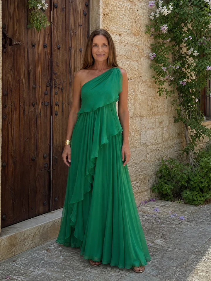 Valentina | Long asymmetrical dress with ruffles