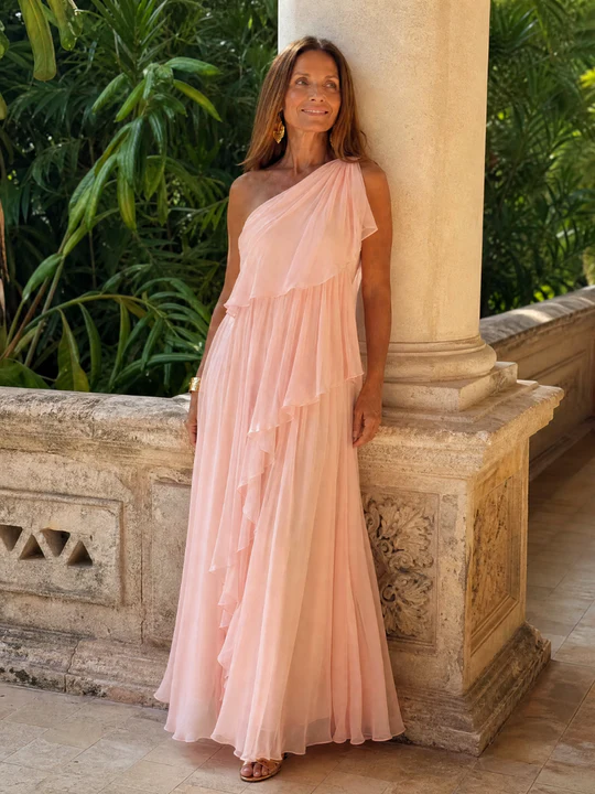 Valentina | Long asymmetrical dress with ruffles