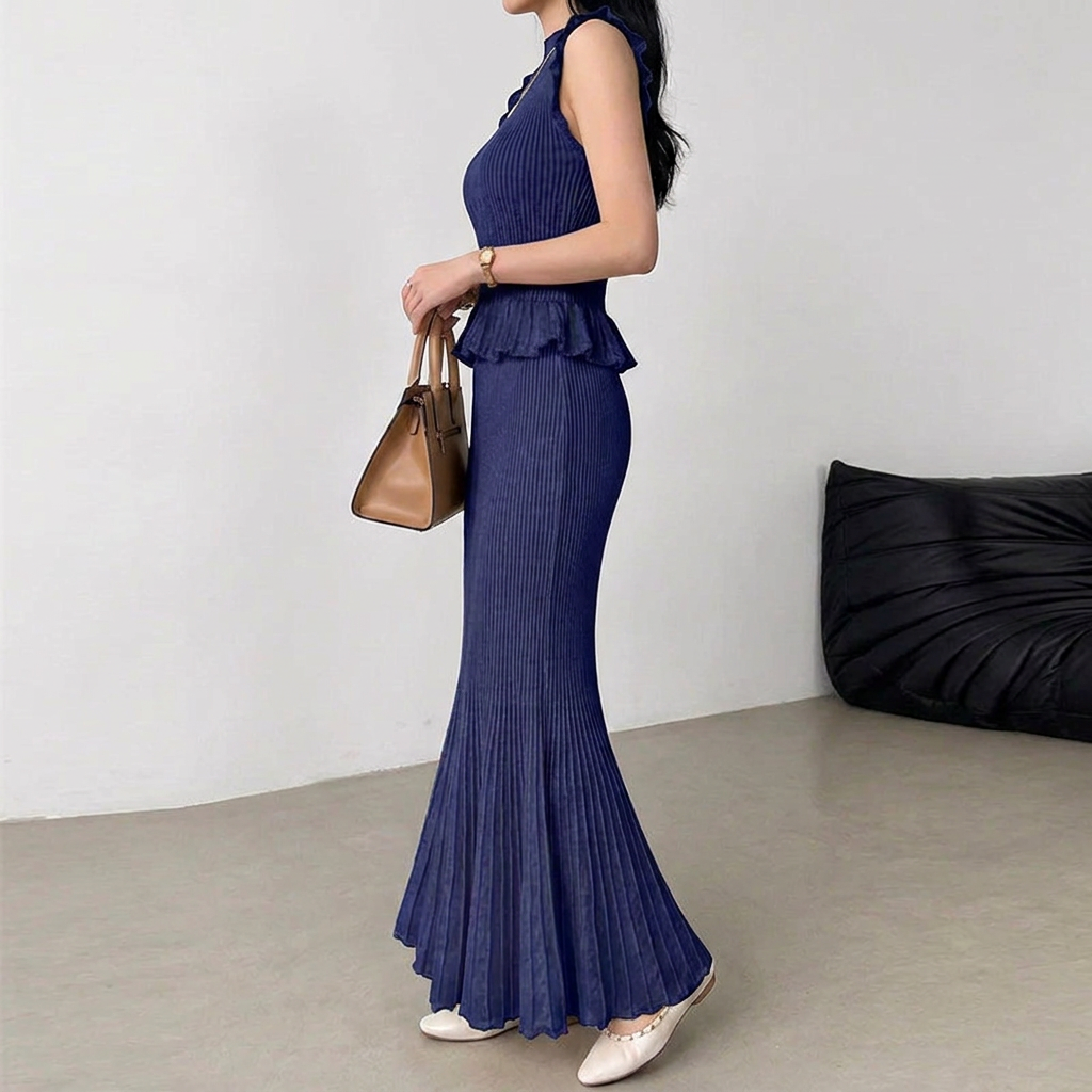 Léonie - Two Piece Ruffle Fishtail Knit Set